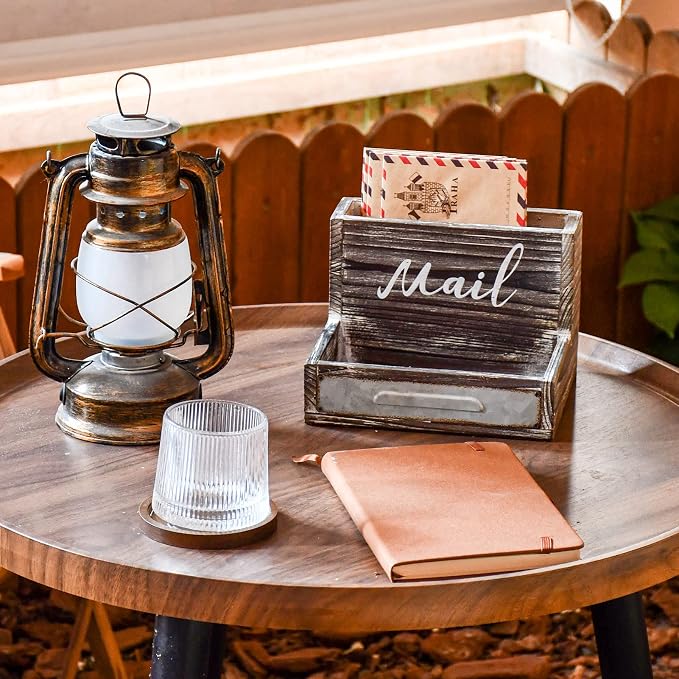 OKSQW Farmhouse Mail Organizer Countertop Letter Sorter Caddy 2 Tier Rustic by WelcometoOKSQW