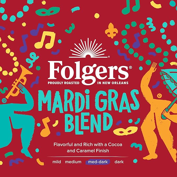 Folgers Mardi Gras Blend Medium-Dark Roast Coffee, Keurig K-Cup pods, 10 Count Box (Pack of 6)-DeskLoop Office