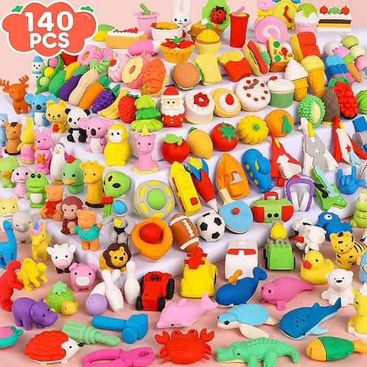 140 Pack Animal Erasers for Kids 3D Puzzle Mini Pencil Eraser Bulk Desk Pets Treasure Box Toy for Classroom School Prize Kids Party Favors Back to School Supplies Random-DeskLoop Office