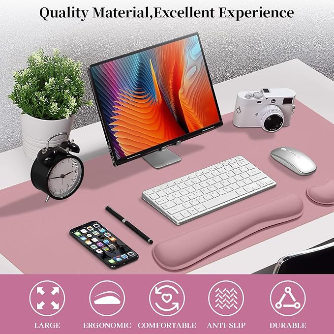 Mouse Pad and Keyboard Wrist Rest, 3-in-1 Large Keyboard and Mouse Pad Set - Image 2