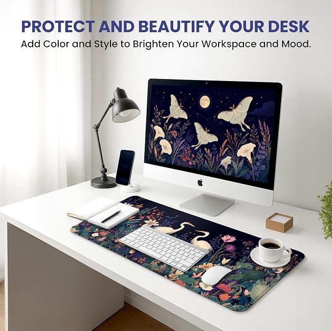 Aesthetic Desk Mat, Cute Midnight Cranes Desk Pad Protector - Image 6