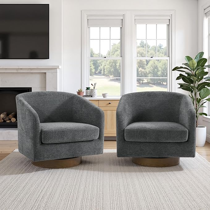 UIXE Swivel Accent Chairs Set of 2, Chenille Upholstered Barrel Chair for Living Room, Comfy Round Armchair Single Sofa Bedroom Reading Seat - 31" W, Gray-DeskLoop Office