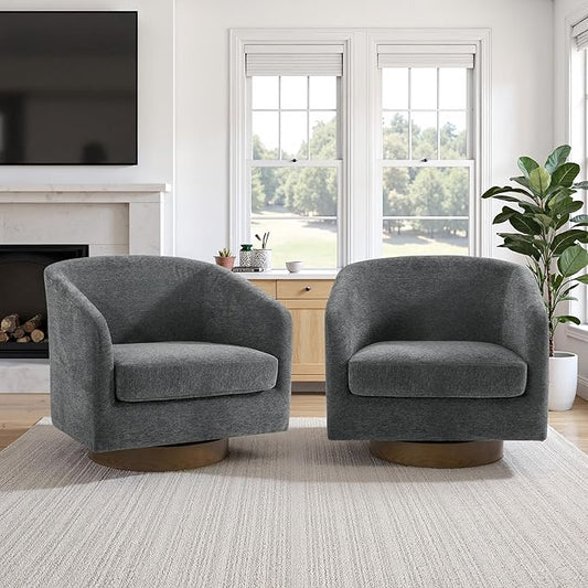 UIXE Swivel Accent Chairs Set of 2, Chenille Upholstered Barrel Chair for Living Room, Comfy Round Armchair Single Sofa Bedroom Reading Seat - 31" W, Gray-DeskLoop Office