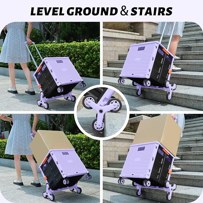 FELICON SELORSS Folding Utility Climber Cart Portable Rolling Crate-Purple | - Image 3
