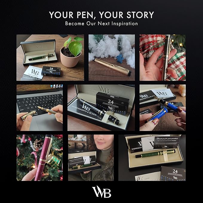 Wordsworth & Black Primori Fountain Pen Set [Gunmetal Gold]; Fine Nib, Gift Case, 24 Ink Cartridges, Refill Converter, Manual; Journaling, Calligraphy, Smooth Writing Pens; Left and Right Handed