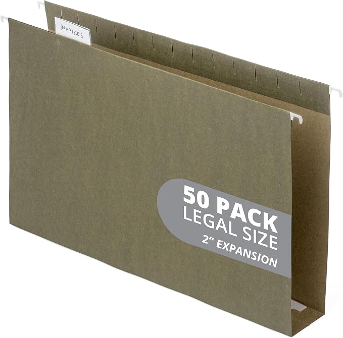 50 Extra Capacity Hanging File Folders, Heavy Duty, 2’’ Expansion Filing Folders by BlueSummitSupplies