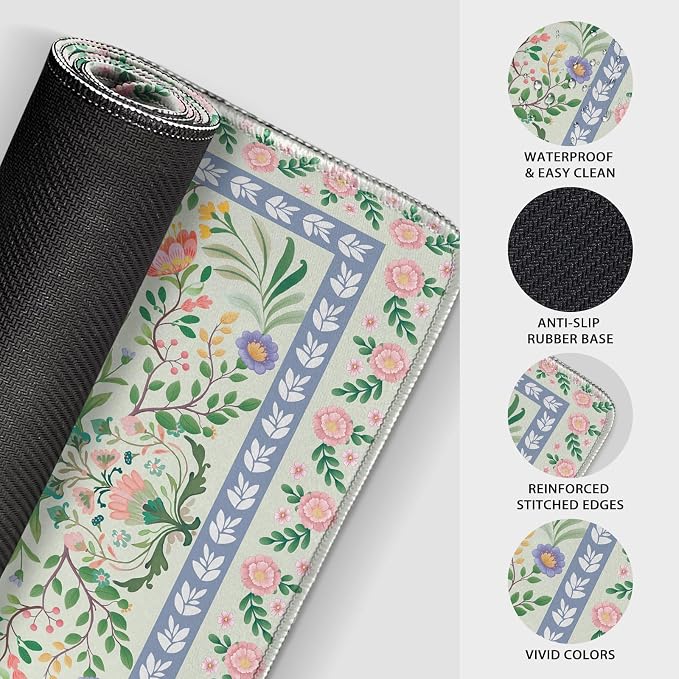 Green Floral Desk Mat, 31.5"x15.7" Large Mouse Pad, Anti-Slip Rubber Base - Image 8
