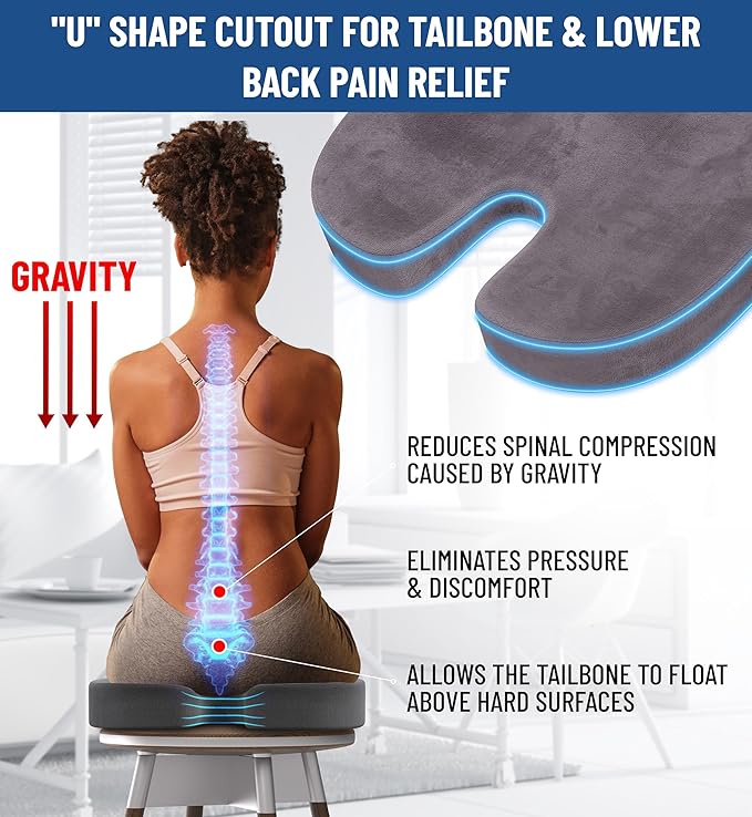 Everlasting Comfort Doctor Recommended Memory Foam Seat Cushion for Office Chairs & Car Seat - Ergonomic Office Desk Accessories for Tailbone Pain Relief, Sciatica & Back Support-DeskLoop Office