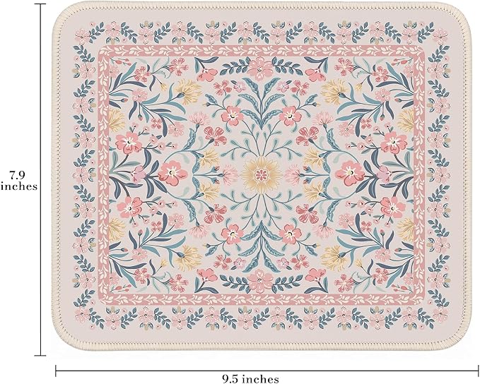 iCasso Aesthetic Small Floral Mouse Pad, Anti-Slip and Comfortable Cloth Mouse - Image 2