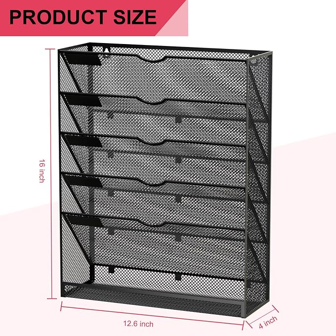 GDINDINFAN Hanging Wall File Organizer 6 Tier Wall Mounted Mail Paper Folder - Image 3