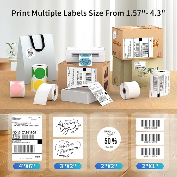 Bluetooth Thermal Shipping Label Printer, 4X6 Inkless Label Machine for iOS, Android, Laptop, Wireless Printer for Small Business, Compatible with Amazon, UPS, Shopify, White-DeskLoop Office