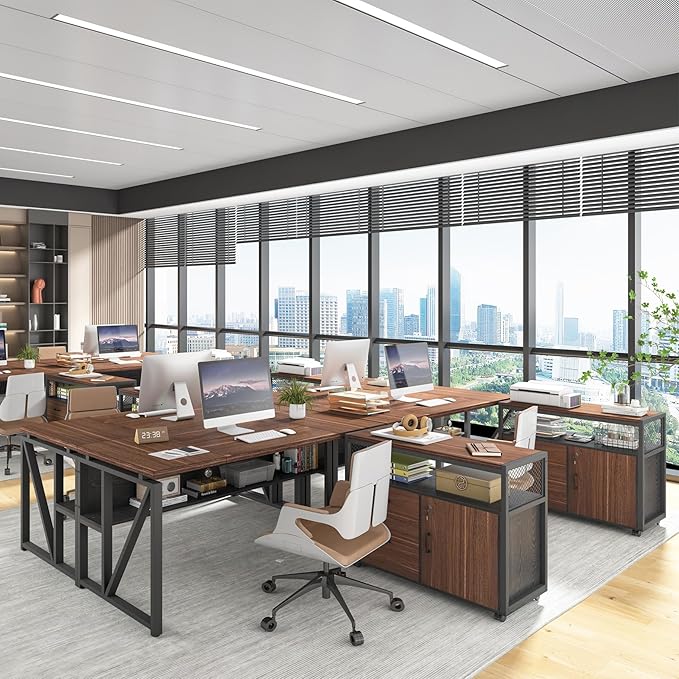 Tribesigns Office Desk with Drawers Sets, 63 inches L Shaped Computer Desk with Mobile File Cabinet,Big Executive Desk for Home Office Furniture Sets (Dark Brown, 63-inch)-DeskLoop Office