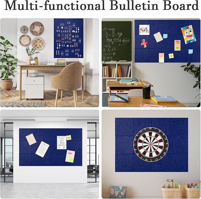 Large Cork Board Alternative, 12 Pack Felt Board with Safe Removable Adhesive Tabs Felt Wall Tiles, Large Cork Boards for Walls, Cork Board for Home Office, Pin Boards for Walls, Royal Blue-DeskLoop Office