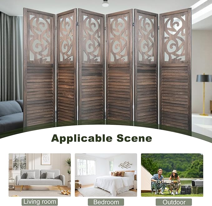 NicBex 6 Panel Room Divider,5.6FT Wood Carved Room Dividers,Folding Privacy Screens Portable Freestanding Partition Wall Dividers for Room Separation,Home Bedroom Office,Rustic Brown-DeskLoop Office
