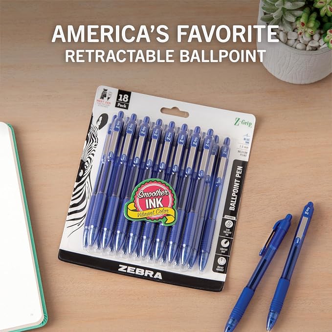 Zebra Pen Z-Grip Retractable Ballpoint Pen, Smooth-Flowing Blue Ink, 1.0mm - Image 2