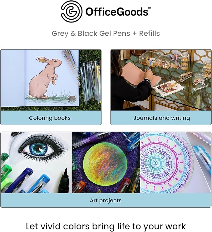 OfficeGoods Multicolor Gel Pens with Refills – Adult Coloring Journaling Art – Medium 0.8-1.0mm Tips – Non-Toxic Gel Pens Set – Quick Dry Smudge-Free 12 Pack Colors-DeskLoop Office