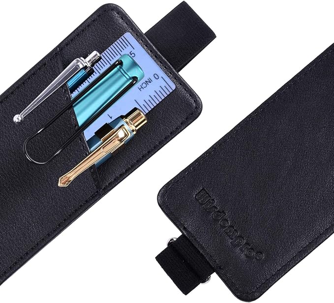 Wisdompro Adjustable Elastic Band Pen Holder, 2 Packs PU Leather Pencil Holder - Image 4