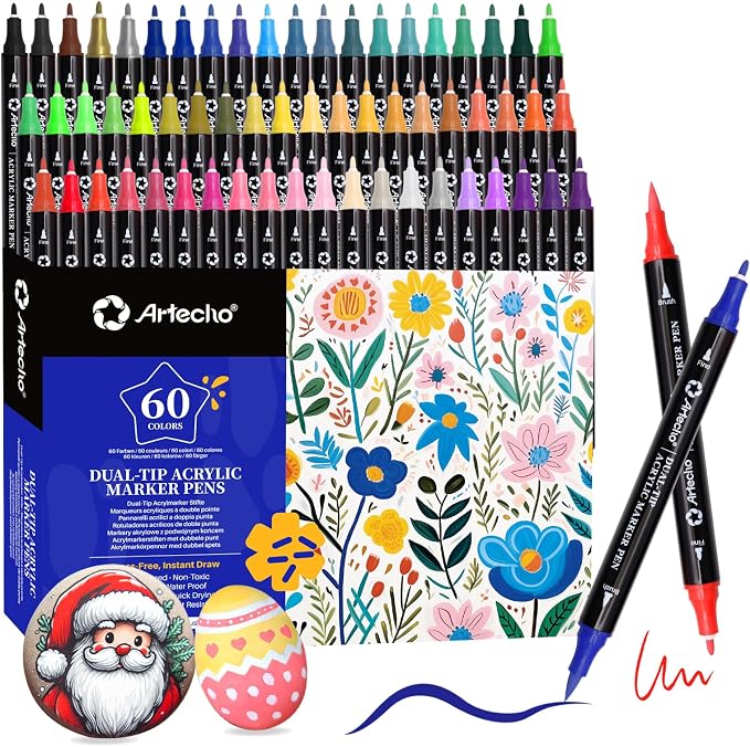 Artecho Acrylic Paint Markers 60 Colors, Acrylic Paint Pens by Artecho