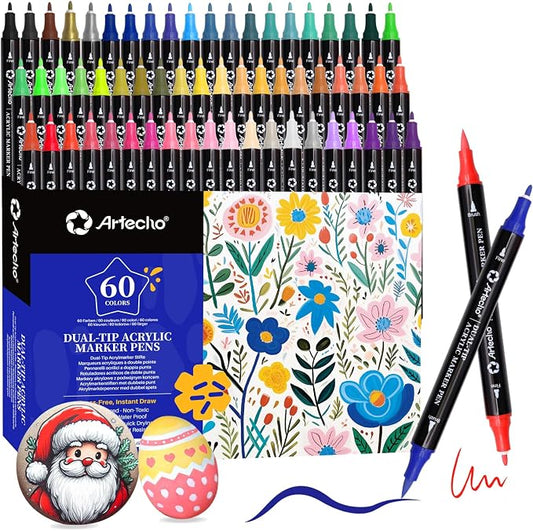 Artecho Acrylic Paint Markers 60 Colors, Acrylic Paint Pens by Artecho