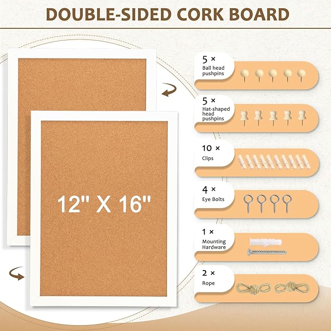 Double-Sided Small Wood Framed Cork Board - Image 3