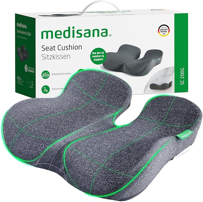 Seat Cushion, SC 200G Seat Cushions for Office Chairs, Car Seat, Wheelchair - Sciatica & Tailbone & Coccyx Pain Relief Pillow for Driver Sedentary People（Size:22.8 * 16.5 * 4.3 in-Grey）-DeskLoop Office