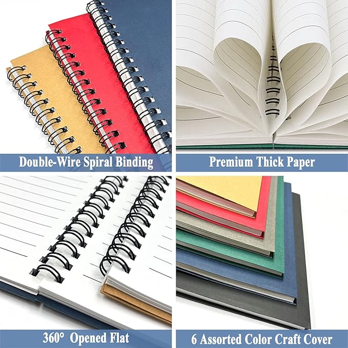 GINMLYDA Small Spiral Notebook 12Pack, 120 Lined Pages 8.25x5.50 Inches Spiral Journal Kraft Cover Notebooks & Writing Pads for School Home Office Aesthetic Sketch Drawing Note-DeskLoop Office