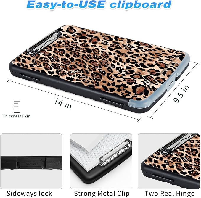 Clipboard with Storage, 9.5x14 High Capacity Leopard Print Storage Clipboard - Image 3