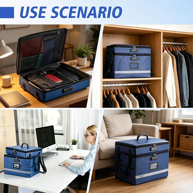EXLIFBAG 2 Layer File Box with Lock, Portable Document Organizer Box with Handle - Image 7