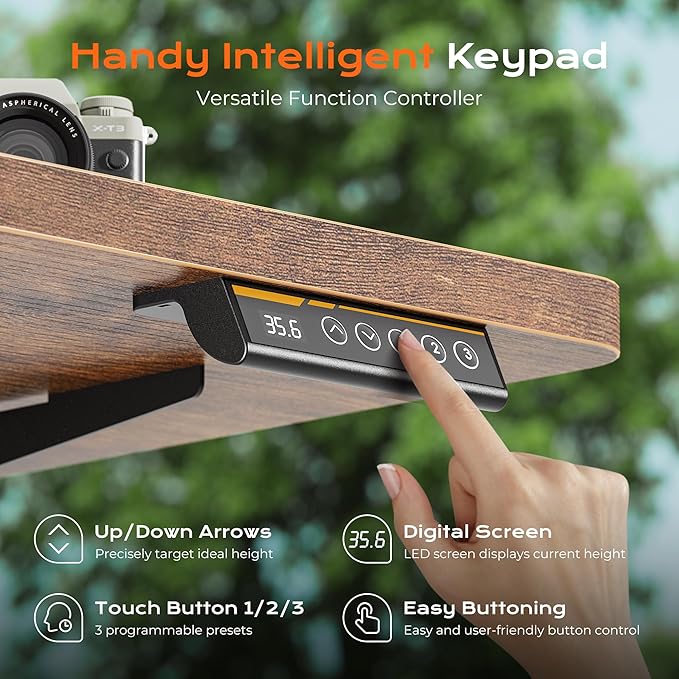 Huuger 55 x 28 Large Electric Standing Desk, Height Adjustable Computer Desk, 27.6" Deep Desktop, Stand up Gaming Office Desk with 2 Hooks, 3 Preset Heights, for Home Office, Rustic Brown-DeskLoop Office