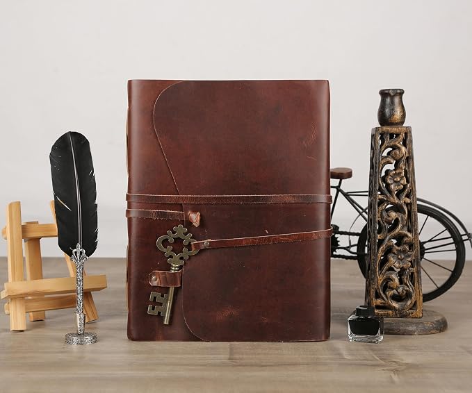 Leather Journal with Deckle Edge Paper 8x6 inch and Vintage Key | Handmade - Image 6