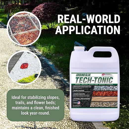 Ground Glue Tech-Tonic Landscape Adhesive for Rock, Mulch, and Sand, Weatherproof Long-Lasting Stabilizer for Trails & Slopes, Pet-Safe Binder for Pea Gravel, Bark & Flower Beds, Made in USA, 1 Gallon-DeskLoop Office