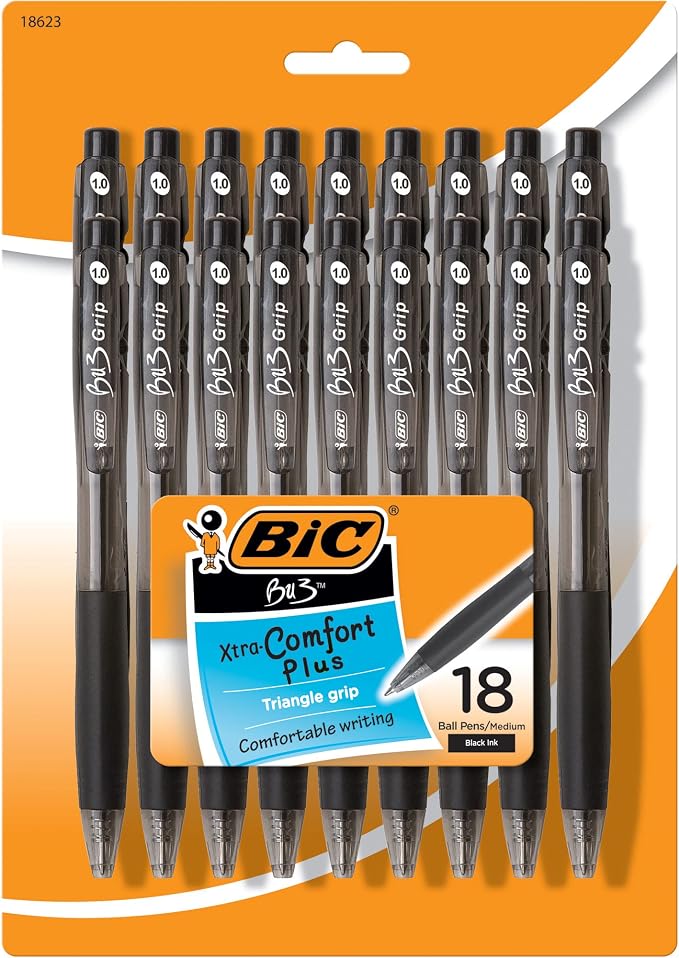 BIC BU3 Grip Retractable Ballpoint Pen, Medium Point, Retractable Black by BIC