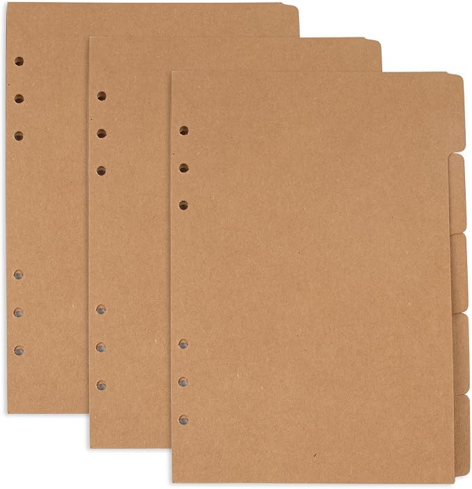 AUEAR, 3 Sets A5 Kraft Paper Divider 6 Holes Ring Index Page Tab Cards by AUEAR