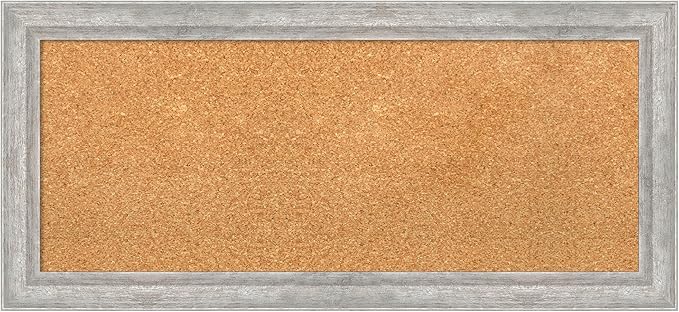 Amanti Art Natural Cork Board for Wall, 15x33 Vision Board with Silver Wood Frame, Medium Corkboard Office Decor for Home Organization, Modern Contemporary Corkboard Pinboard to display items for home-DeskLoop Office