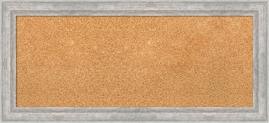 Amanti Art Natural Cork Board for Wall, 15x33 Vision Board with Silver Wood Frame, Medium Corkboard Office Decor for Home Organization, Modern Contemporary Corkboard Pinboard to display items for home-DeskLoop Office