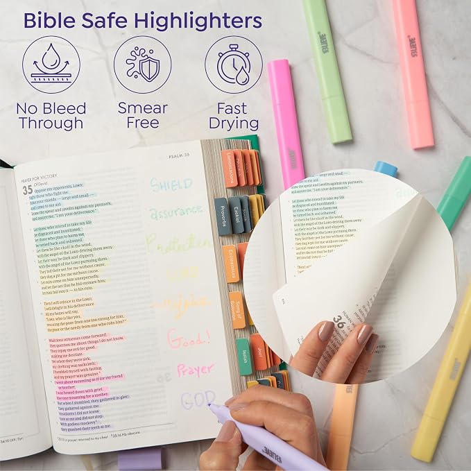 BLIEVE Bible Highlighters No Bleed Through, Pastel Colors, Dual Tip, 8 Pack | - Image 2