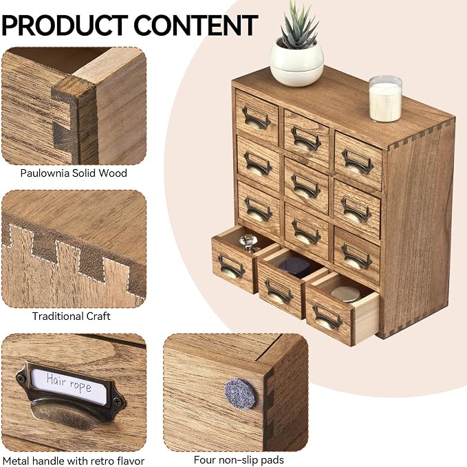 KIRIGEN Wooden Desk Storage Cabinet 12 Drawers Mini Chest - Image 5