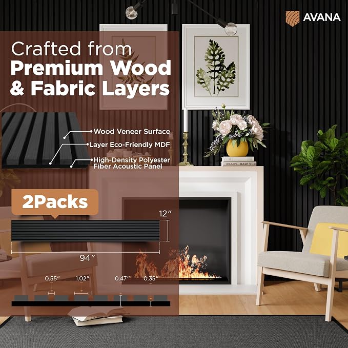 Avana Acoustic Wood Wall Panels – 94.4 x 12.6 Inch Black Oak Acoustic Panels 2 - Image 4