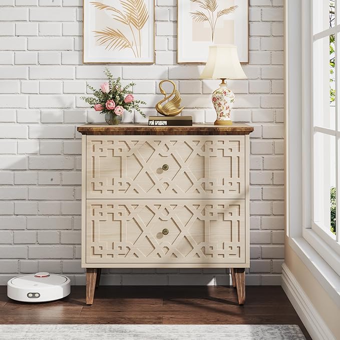 LITTLE TREE 2-Drawer File Cabinet, Wood Lateral Filing Cabinet for Home Office, Beige-DeskLoop Office