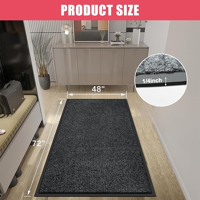 Kuyal Front Door Mat, 4'x6' Indoor Outdoor Entrance Mat, Commercial Floor Mats Inside Outside Entrance, Heavy Duty Durable Welcome, Rubber Backing Non Slip Outdoor Mats for Entryway,Black-DeskLoop Office
