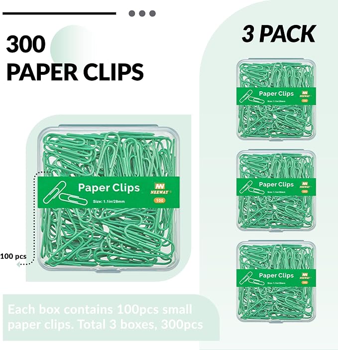 NEEWAY Small Paper Clips, 1.1 Inch Vinly Coated Colored Paperclips, 3 Pack of - Image 3