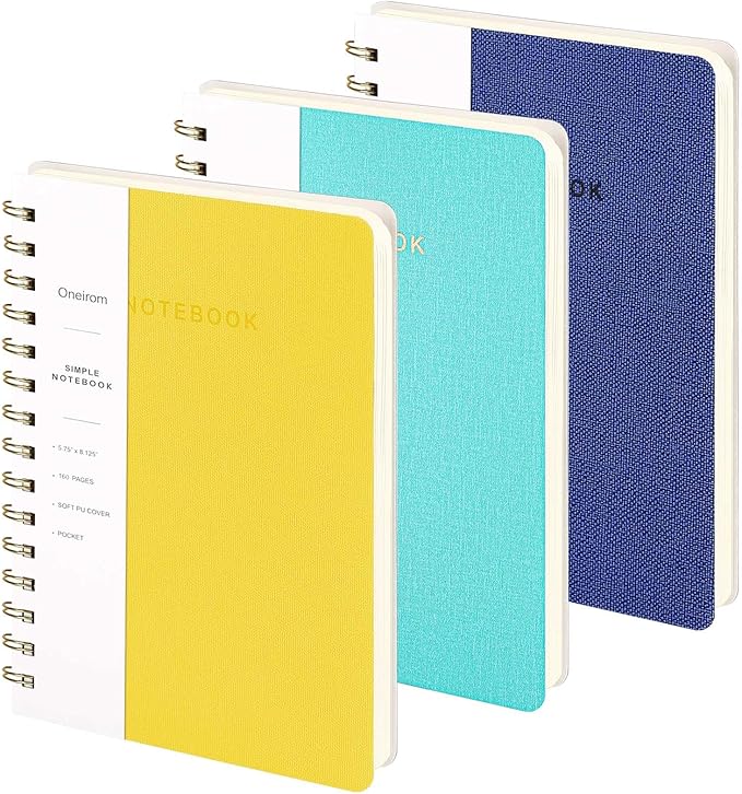 Lined Spiral Notebook College Ruled A5 Journal Book for Note Taking, 160 Pages Writing Journal for Office and Home School Supplies 5.75x8.125 inch (3pack-NavyBlue/LightYellow/MintGreen)-DeskLoop Office