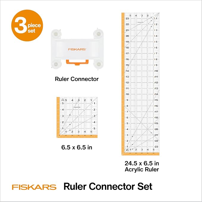 Fiskars 3-Piece Ruler & Connector Set, 6.5"x6.5" and 6.5"x24.5" Rulers - Image 2
