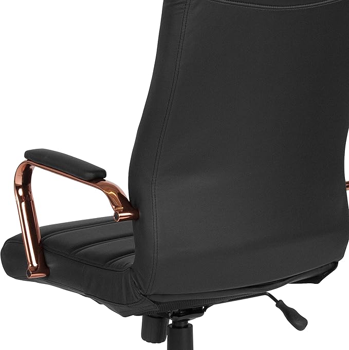 Flash Furniture Whitney High-Back Swivel LeatherSoft Desk Chair with Padded Seat and Armrests, Adjustable Height Padded Office Chair, Black/Rose Gold-DeskLoop Office