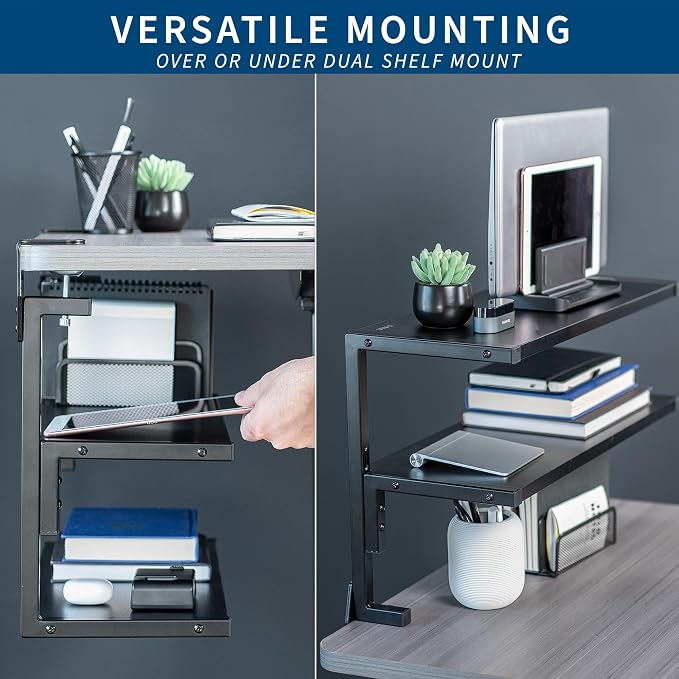 VIVO Clamp-on 24 inch Above or Below Desk 2-Tier Shelving Unit - Image 4