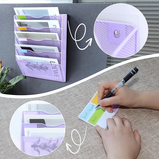 5 Pockets Mesh Wall File Holder Organizer Office Hanging File Folder Magazine - Image 4