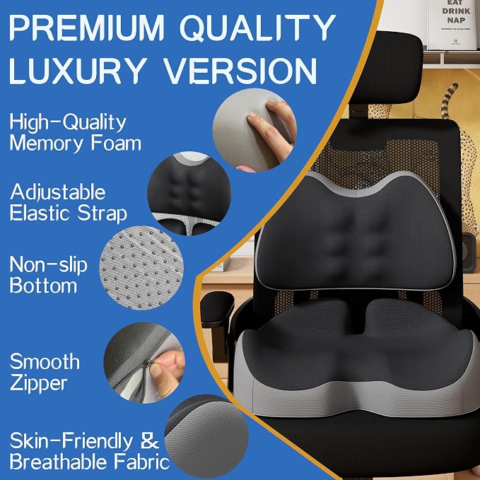 Benazcap Large Memory Foam Seat Cushion Lumbar Support Pillow - Image 2