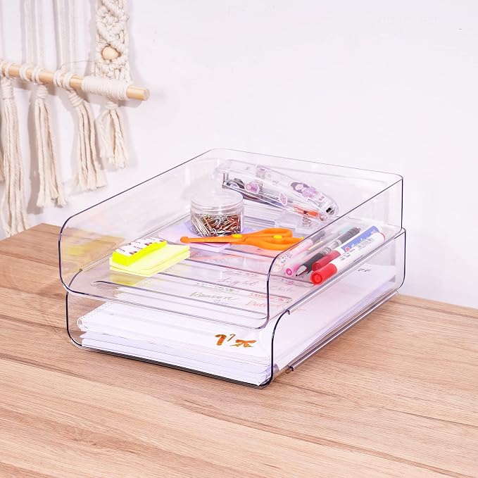 Tomorotec Desk Letter Tray Set, A4 Size Clear PET Stackable Document Organizer - Image 7