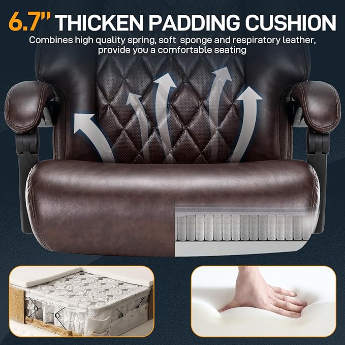 500 LBS Big and Tall Office Chair with Foot Rest High Back Recline Ergonomic Chair for Heavy People, Executive Office Chair Comfortable for Home Office, Large Computer Desk Chair Brown-DeskLoop Office