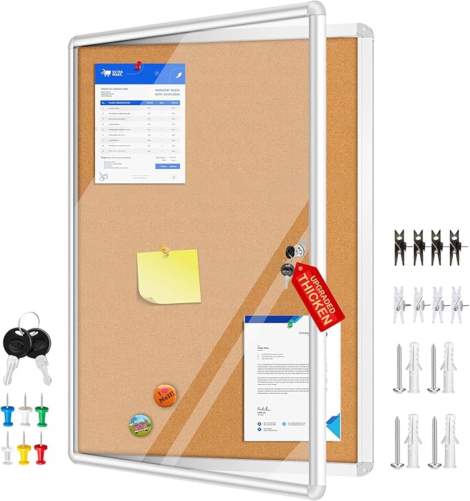 Magula 38"x28" Enclosed Bulletin Board Tamper-Proof Dispaly Case, Aluminium by Magula